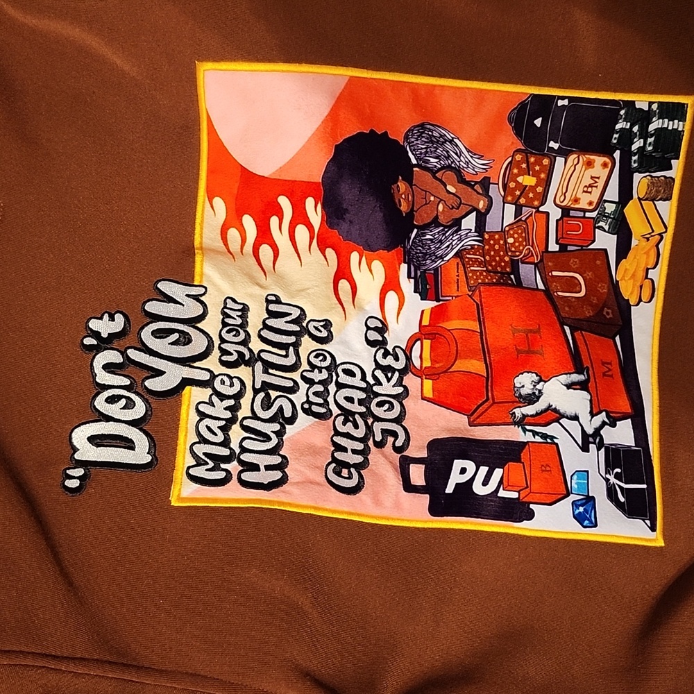 Bleeker & Mercer Brown Hoodie Hustlin' Graphic Pullover Sweatshirt